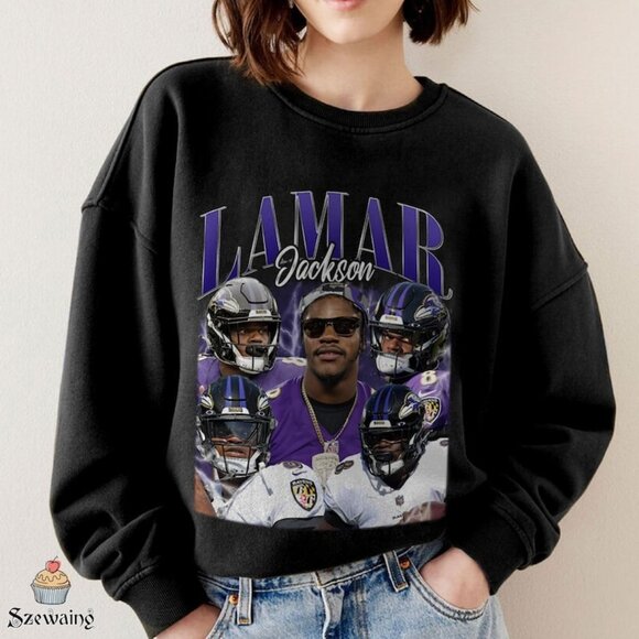 Lamar Jackson Vintage 90s Sweatshirt Retro NFL Ravens Football Crewneck Fan 05 - Picture 1 of 5